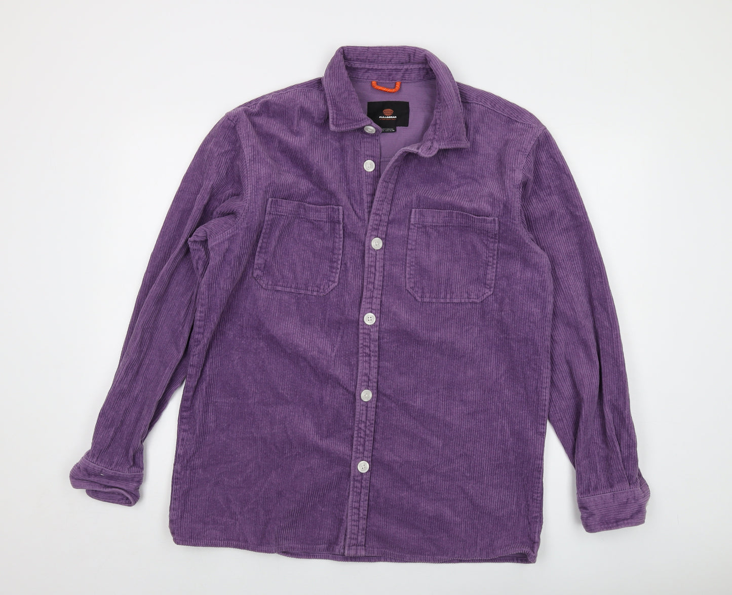 Pull&Bear Mens Purple Cotton Button-Up Size L Collared Button