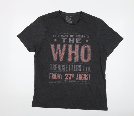 The Who Mens Grey Polyester T-Shirt Size L Crew Neck - Logo