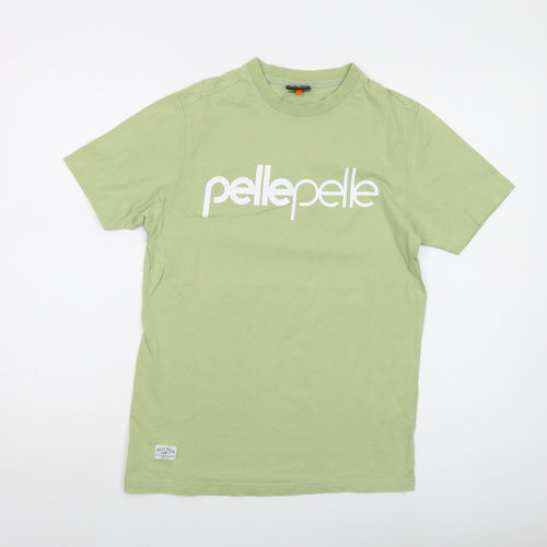 PellePelle Mens Green Cotton T-Shirt Size S Crew Neck - Logo