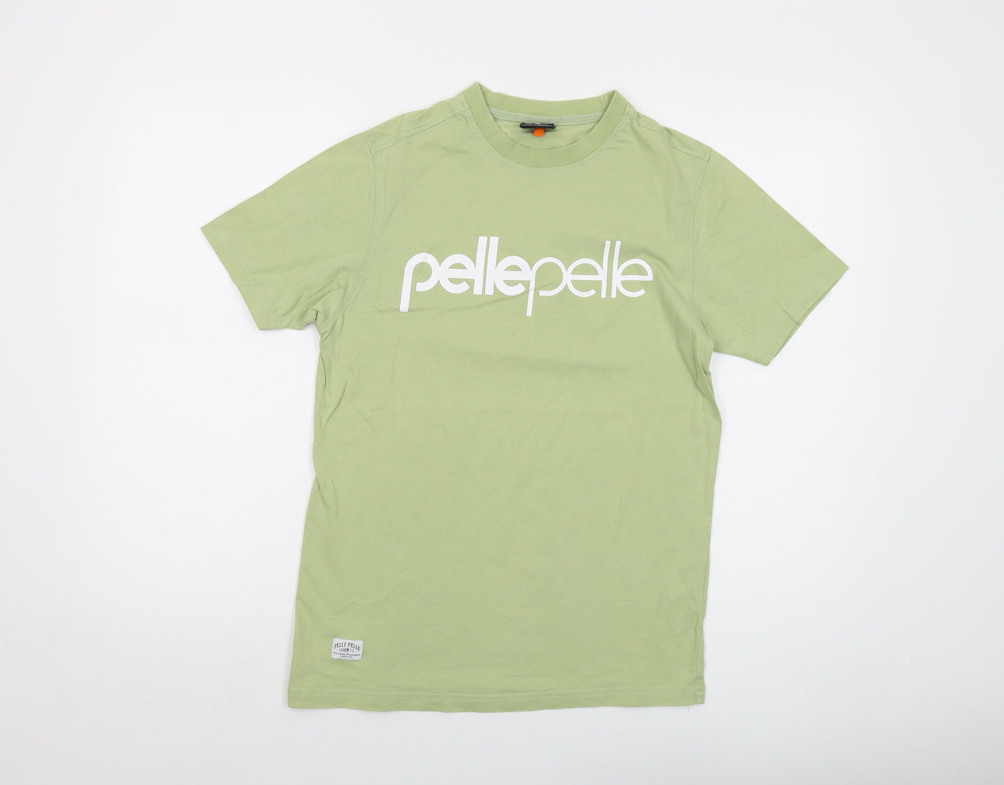 PellePelle Mens Green Cotton T-Shirt Size S Crew Neck - Logo