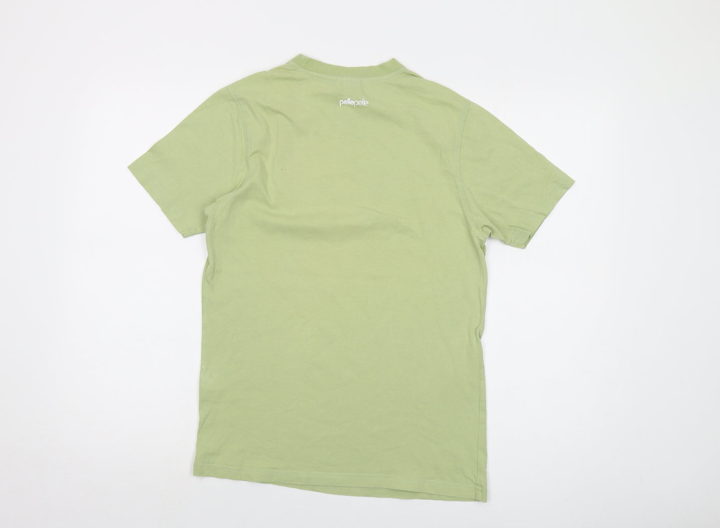 PellePelle Mens Green Cotton T-Shirt Size S Crew Neck - Logo