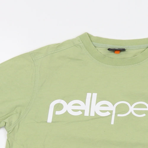 PellePelle Mens Green Cotton T-Shirt Size S Crew Neck - Logo