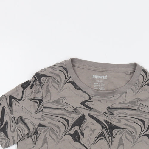 Pepperts Boys Beige Geometric Polyester Basic T-Shirt Size 10-11 Years Crew Neck Pullover
