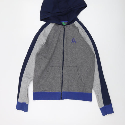 United Colors of Benetton Boys Grey Cotton Full Zip Hoodie Size 11-12 Years Zip