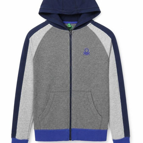 United Colors of Benetton Boys Grey Cotton Full Zip Hoodie Size 11-12 Years Zip