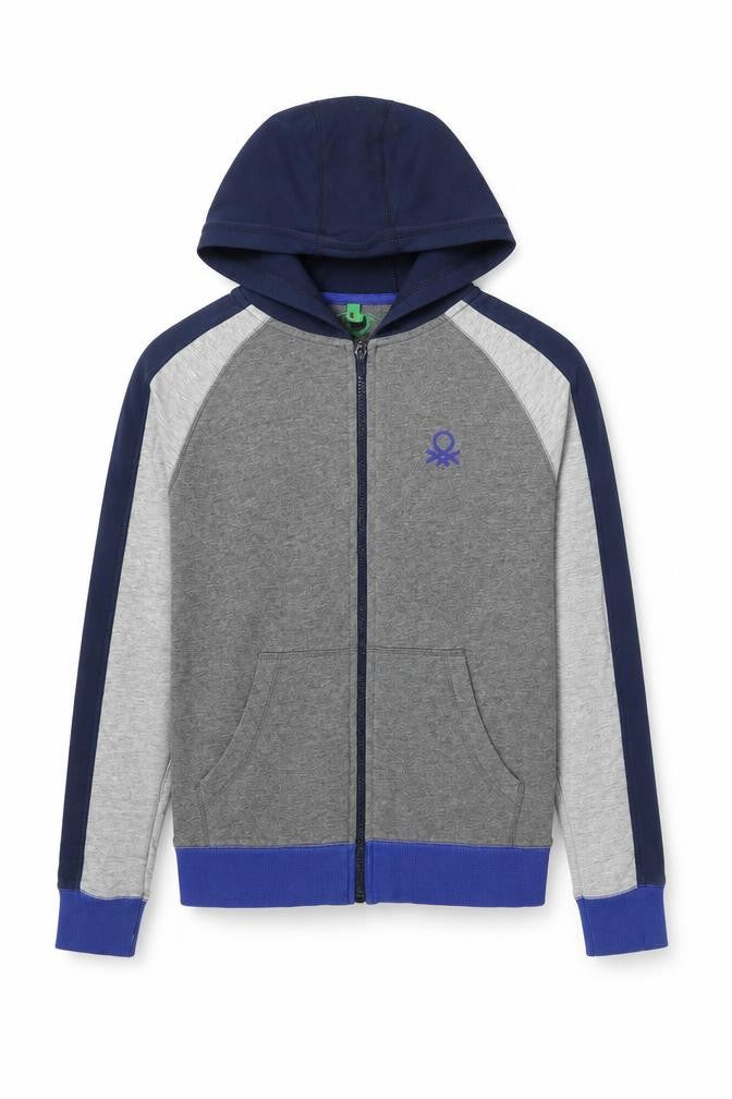 United Colors of Benetton Boys Grey Cotton Full Zip Hoodie Size 11-12 Years Zip