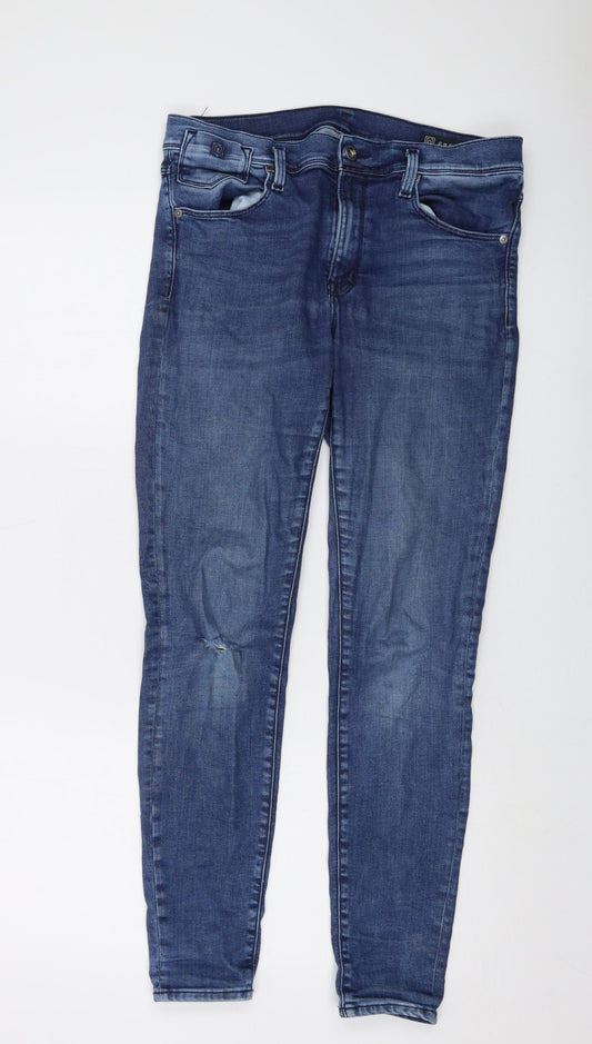 Freesoul Mens Blue Cotton Skinny Jeans Size 32 in L29 in Regular Button