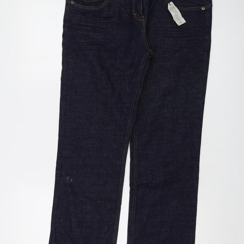 Fat Face Womens Blue Cotton Straight Jeans Size 14 L29 in Regular Button