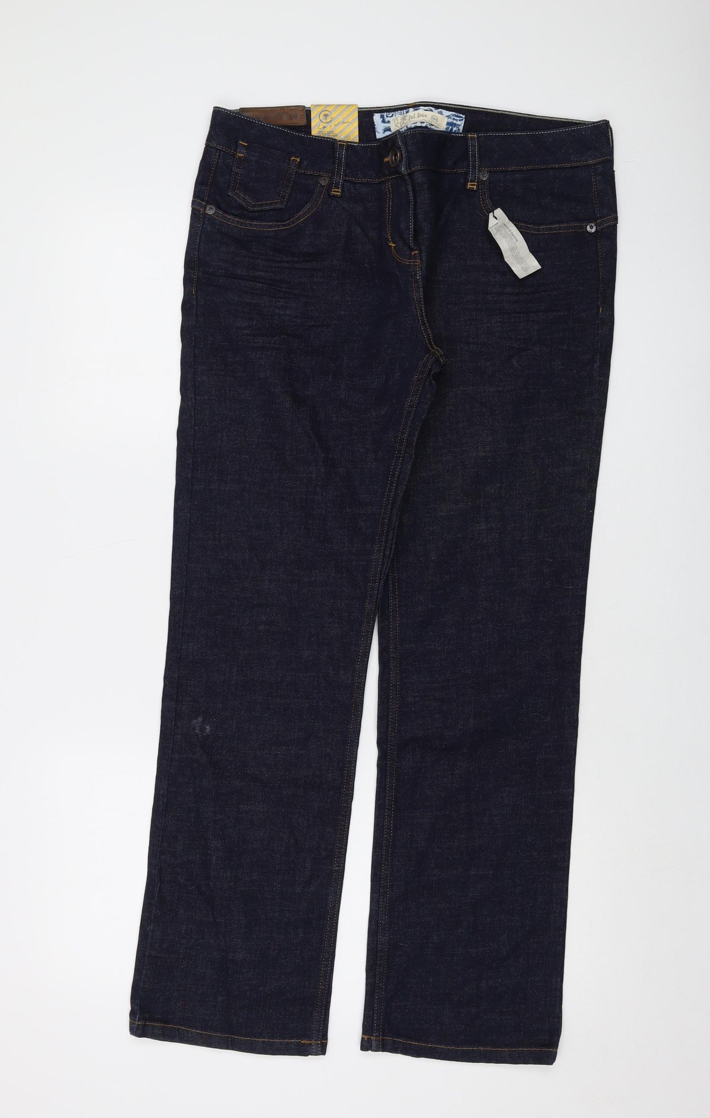 Fat Face Womens Blue Cotton Straight Jeans Size 14 L29 in Regular Button