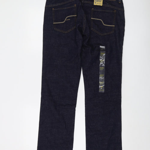 Fat Face Womens Blue Cotton Straight Jeans Size 14 L29 in Regular Button