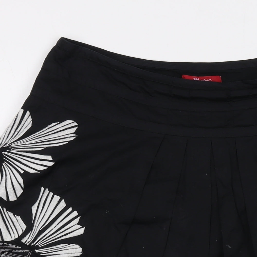 Monsoon Womens Black Floral Cotton A-Line Skirt Size 12 Zip