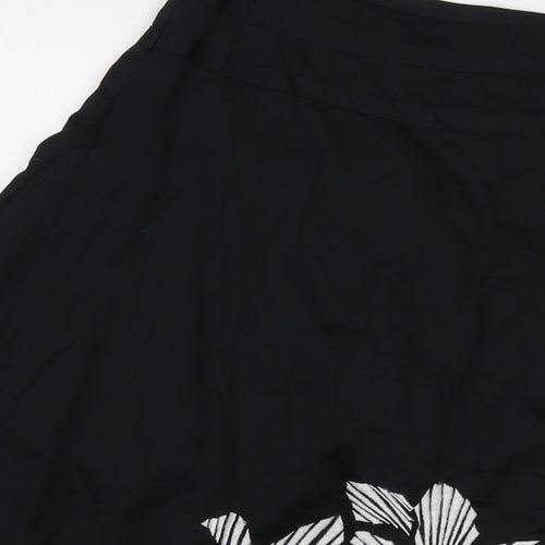 Monsoon Womens Black Floral Cotton A-Line Skirt Size 12 Zip