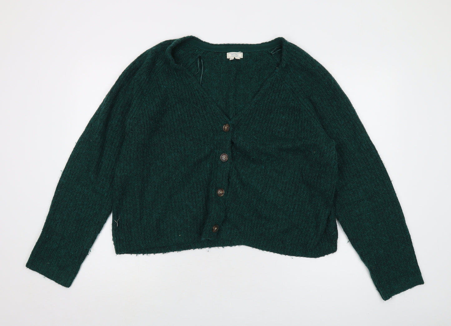 Fat Face Womens Green V-Neck Nylon Cardigan Jumper Size 14