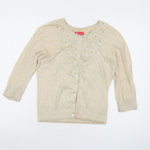 Monsoon Womens Beige Round Neck Cotton Cardigan Jumper Size 12