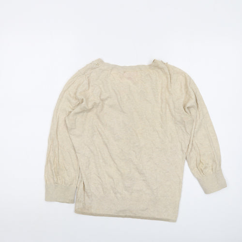 Monsoon Womens Beige Round Neck Cotton Cardigan Jumper Size 12