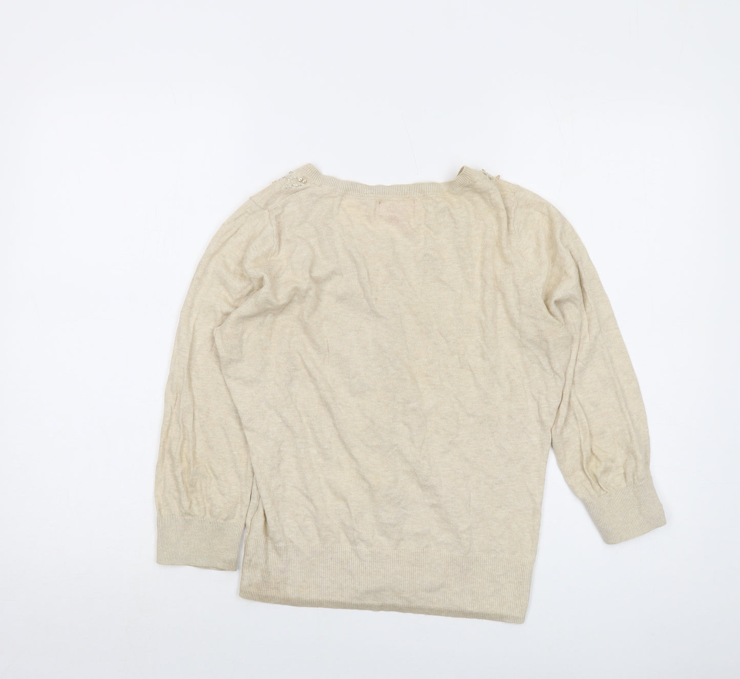 Monsoon Womens Beige Round Neck Cotton Cardigan Jumper Size 12