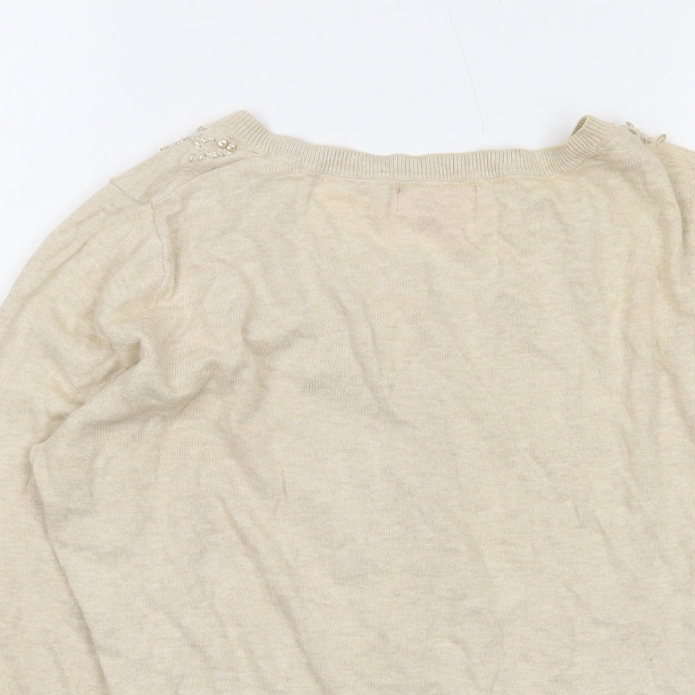 Monsoon Womens Beige Round Neck Cotton Cardigan Jumper Size 12