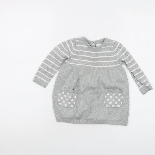 Gap Girls Grey Striped Cotton Pullover Jumper Size 18-24 Months Button
