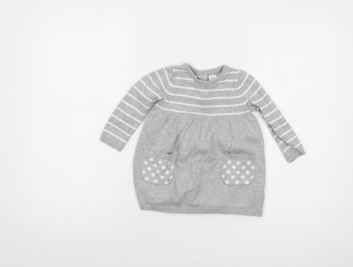 Gap Girls Grey Striped Cotton Pullover Jumper Size 18-24 Months Button