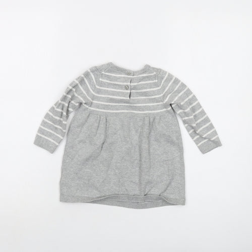 Gap Girls Grey Striped Cotton Pullover Jumper Size 18-24 Months Button