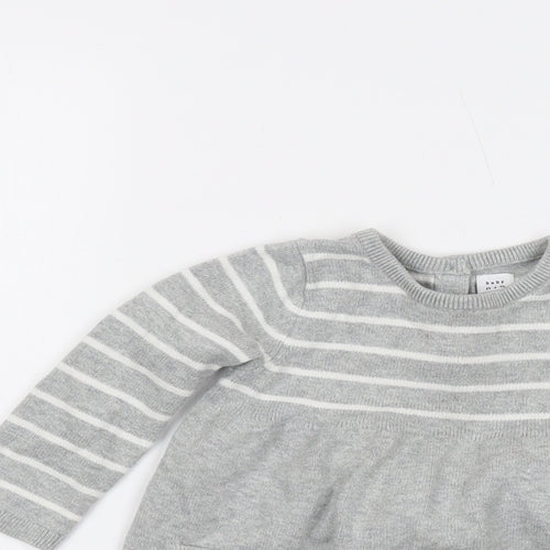 Gap Girls Grey Striped Cotton Pullover Jumper Size 18-24 Months Button