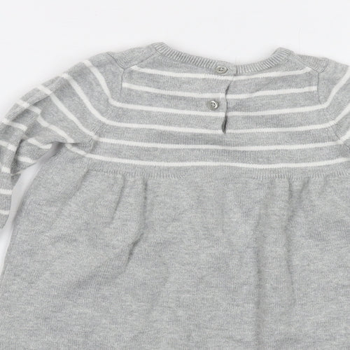 Gap Girls Grey Striped Cotton Pullover Jumper Size 18-24 Months Button
