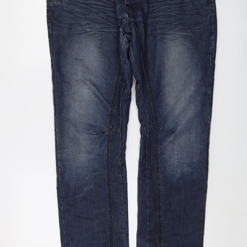 Zenzo Mens Blue Cotton Straight Jeans Size 38 in L32 in Regular Button