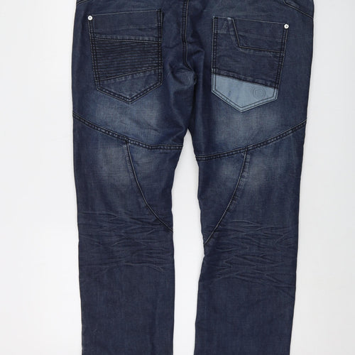 Zenzo Mens Blue Cotton Straight Jeans Size 38 in L32 in Regular Button