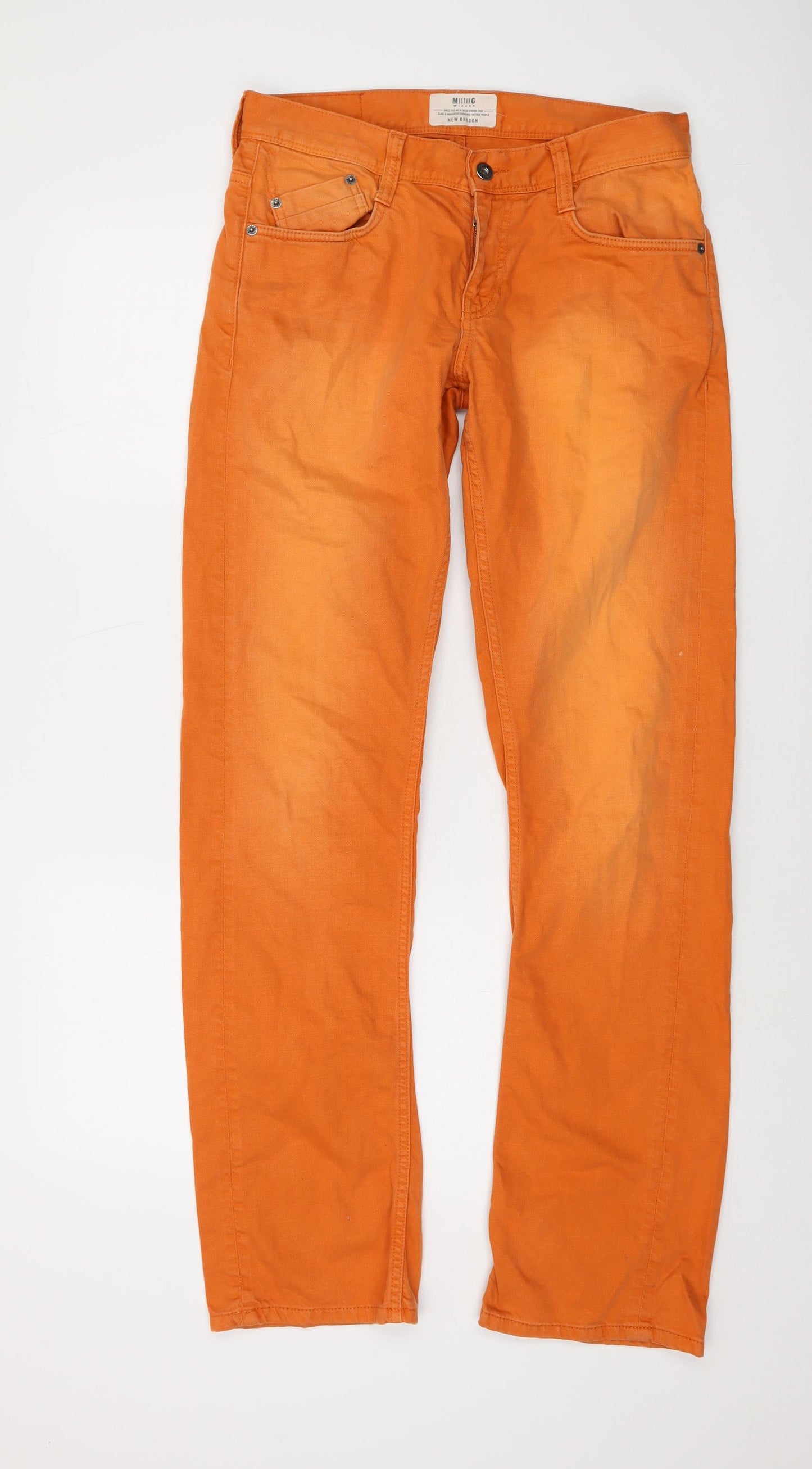 Mustang Mens Orange Cotton Straight Jeans Size 31 in L34 in Regular Button