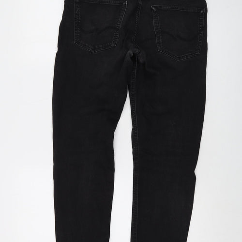 JACK & JONES Mens Black Cotton Straight Jeans Size 32 in L28 in Regular Button