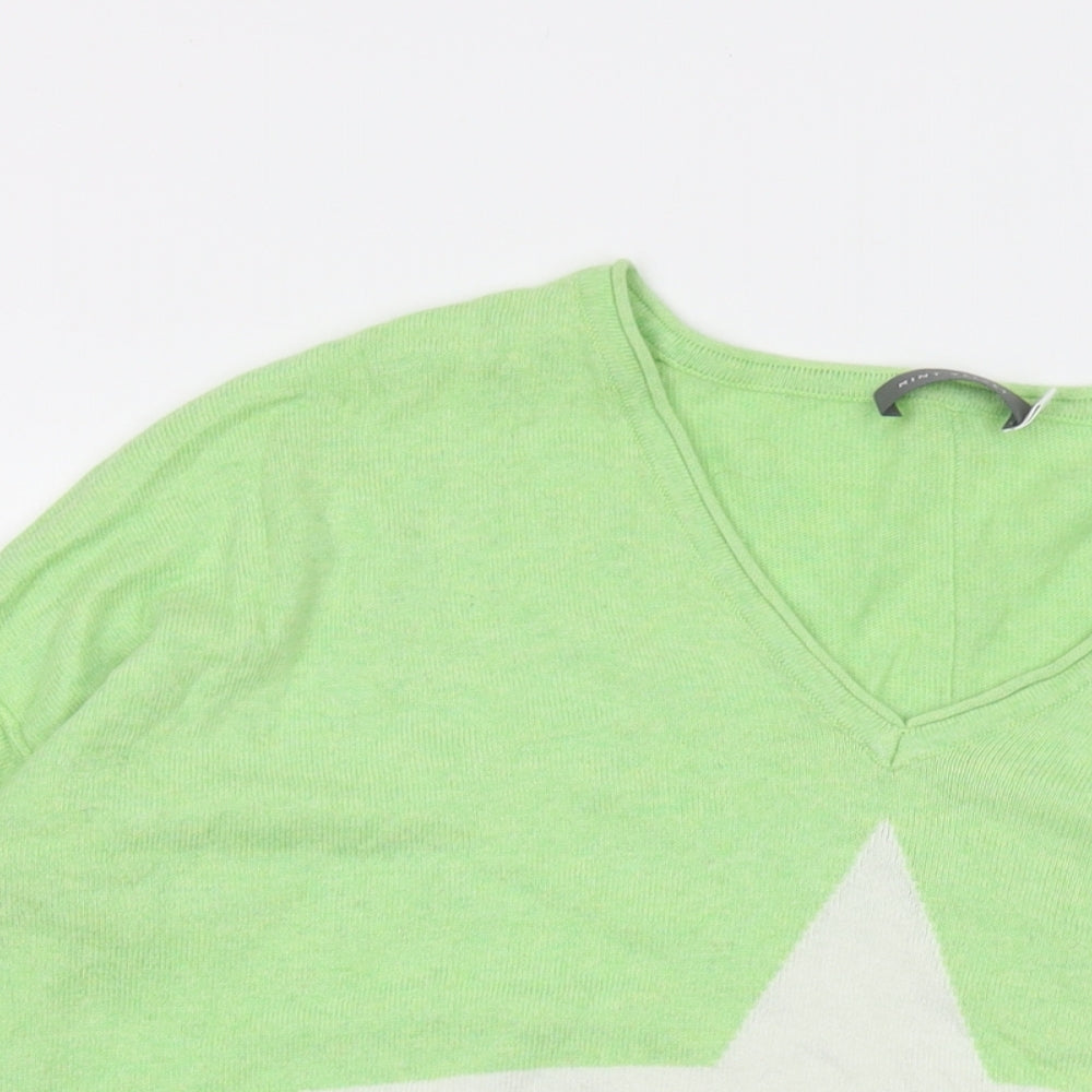 Mint Velvet Womens Green V-Neck Acrylic Pullover Jumper Size L - Star Print