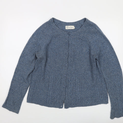 Seasalt Womens Blue Round Neck Wool Cardigan Jumper Size 14