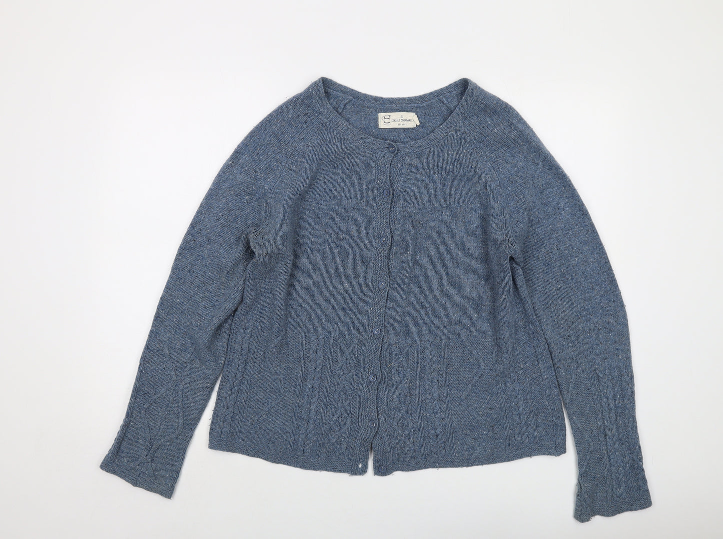 Seasalt Womens Blue Round Neck Wool Cardigan Jumper Size 14