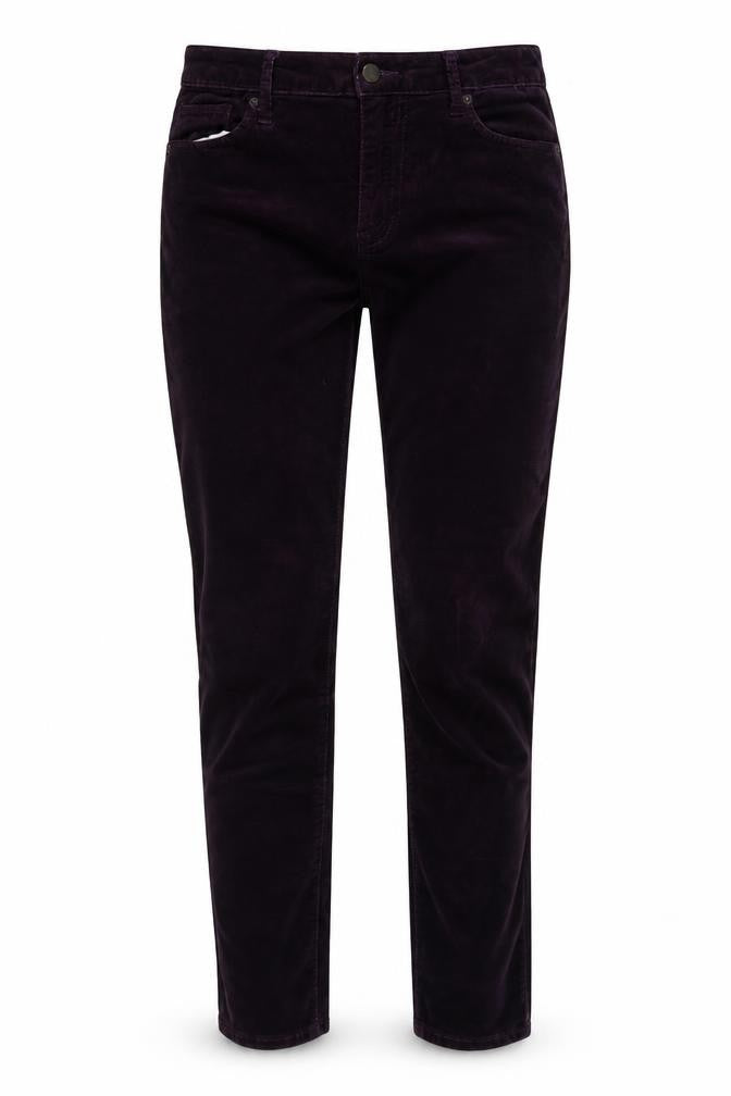 Front view of Old Navy women’s purple cotton trousers, size UK 6, 30-inch leg regular button