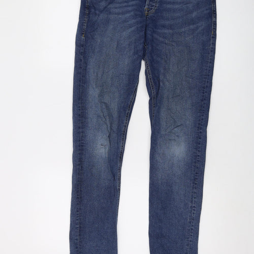 JACK & JONES Mens Blue Cotton Straight Jeans Size 34 in L34 in Regular Button