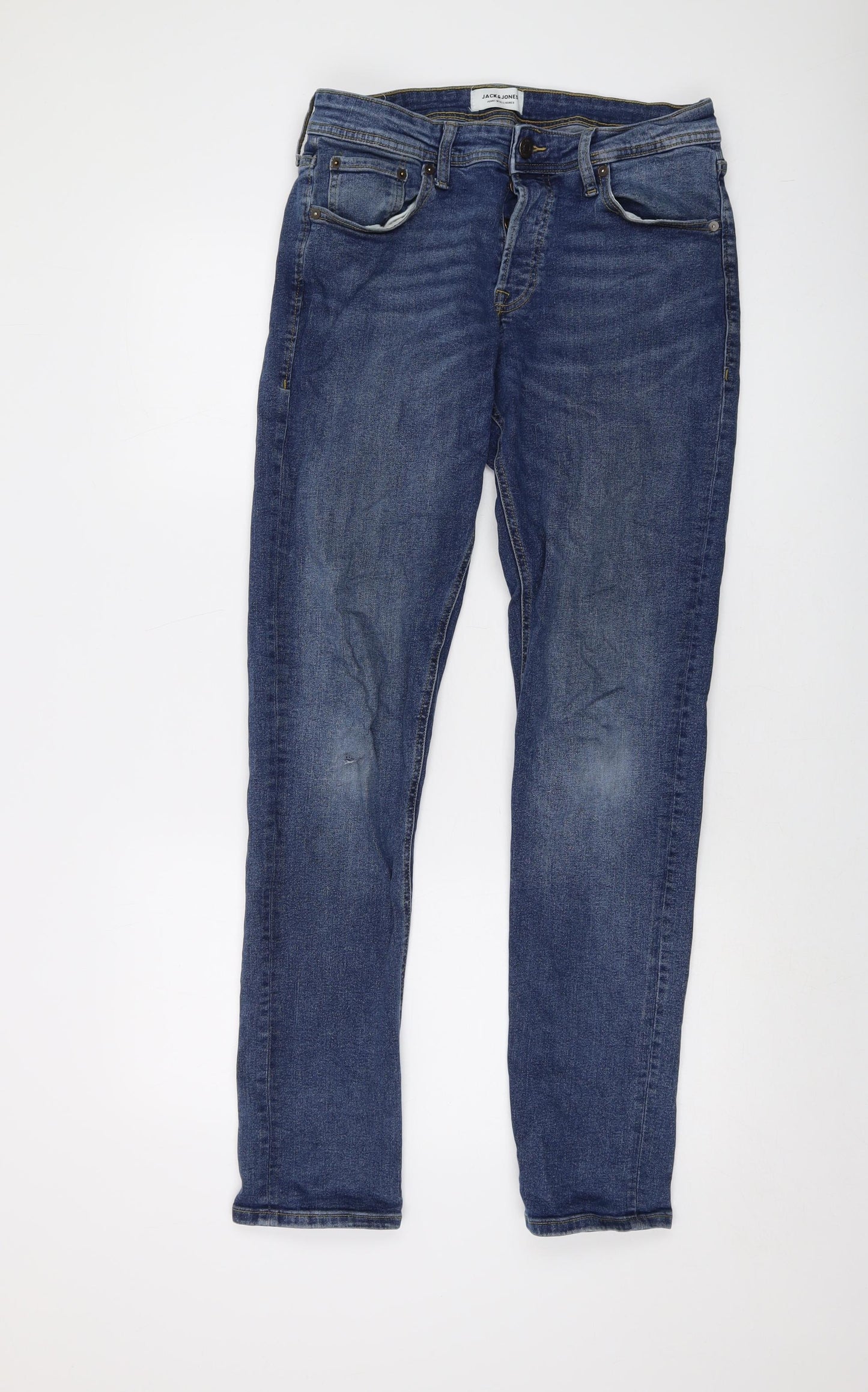 JACK & JONES Mens Blue Cotton Straight Jeans Size 34 in L34 in Regular Button