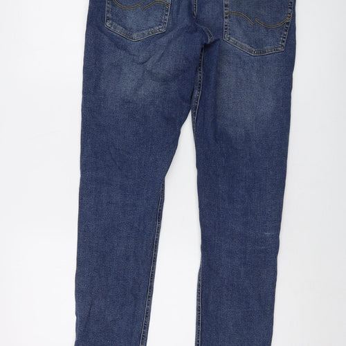 JACK & JONES Mens Blue Cotton Straight Jeans Size 34 in L34 in Regular Button