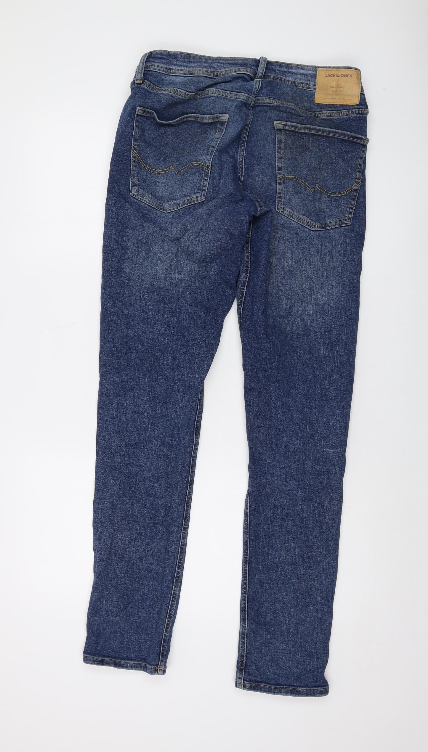 JACK & JONES Mens Blue Cotton Straight Jeans Size 34 in L34 in Regular Button
