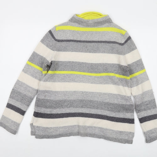 Paul Costelloe Womens Grey Mock Neck Striped Wool Pullover Jumper Size M