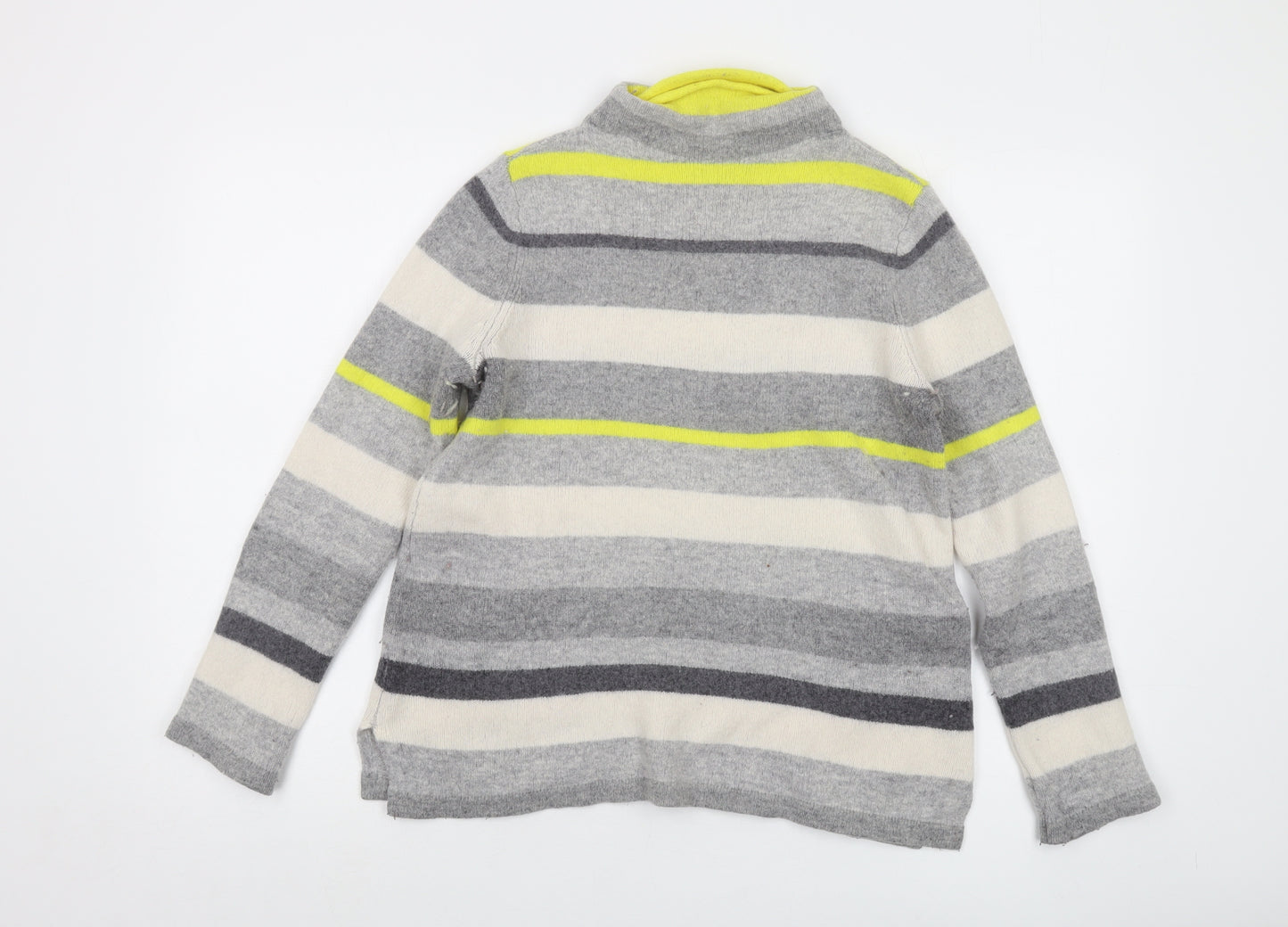 Paul Costelloe Womens Grey Mock Neck Striped Wool Pullover Jumper Size M