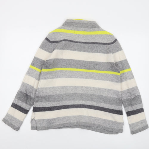 Paul Costelloe Womens Grey Mock Neck Striped Wool Pullover Jumper Size M