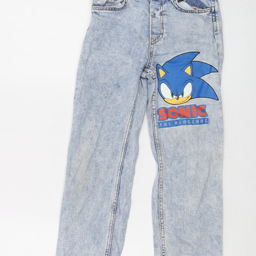 Sonic the Hedgehog Girls Blue Cotton Straight Jeans Size 6-7 Years Regular Snap - Sonic Print