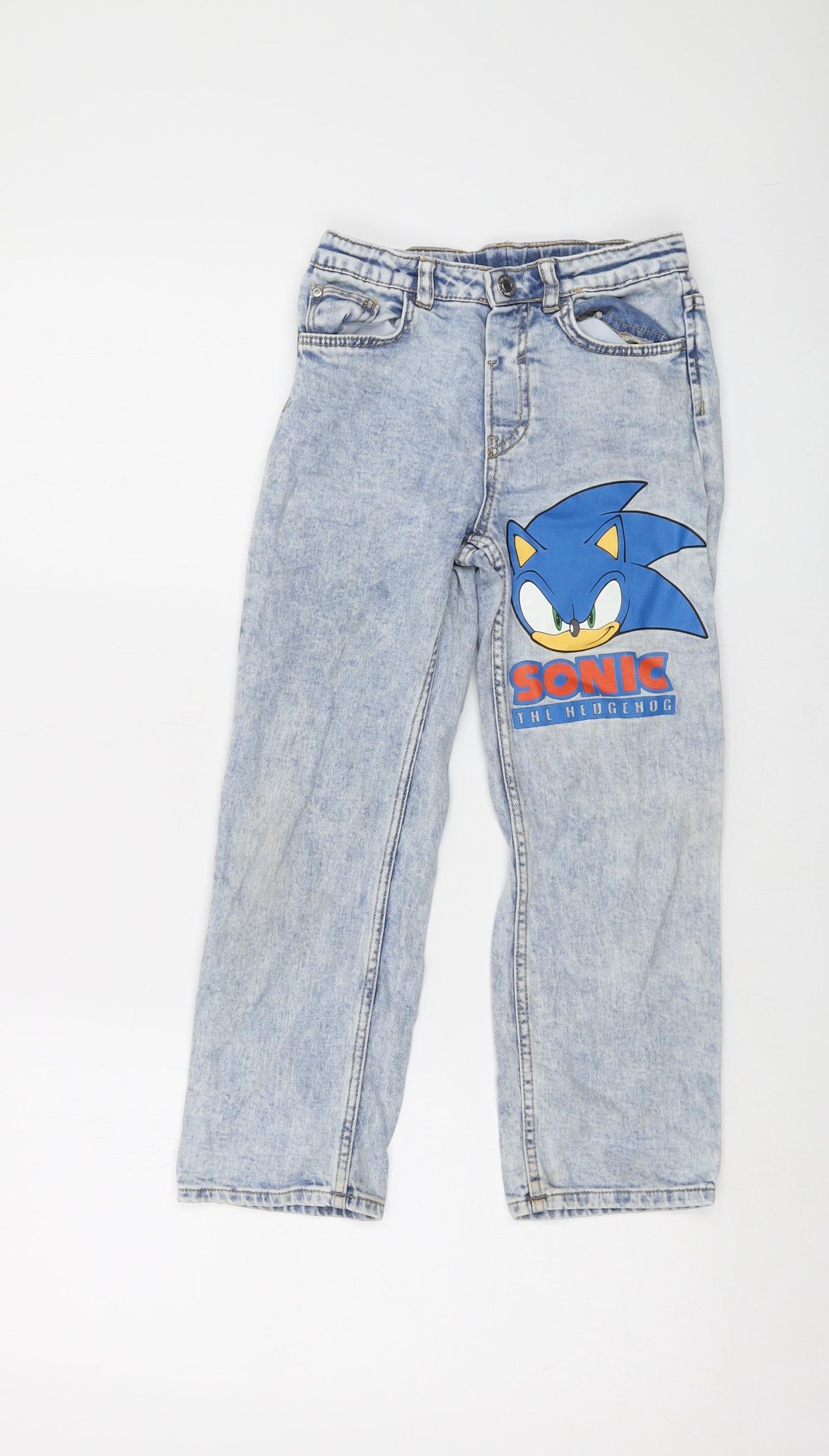 Sonic the Hedgehog Girls Blue Cotton Straight Jeans Size 6-7 Years Regular Snap - Sonic Print