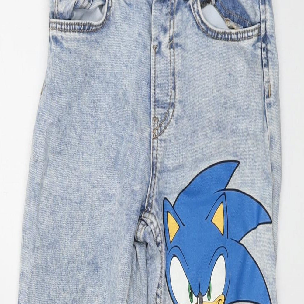 Sonic the Hedgehog Girls Blue Cotton Straight Jeans Size 6-7 Years Regular Snap - Sonic Print