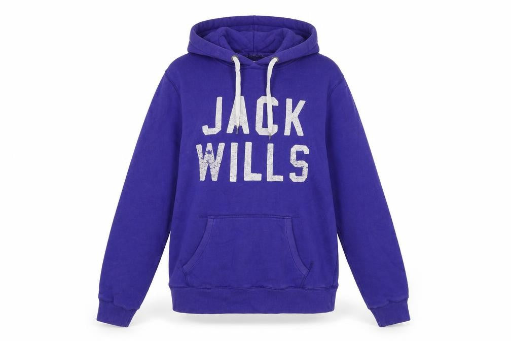 Front view of Jack Wills women’s purple cotton pullover hoodie, size UK 12, pullover - logo