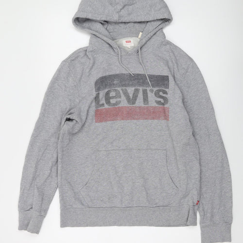 Levi's Mens Grey Cotton Pullover Hoodie Size M - Logo