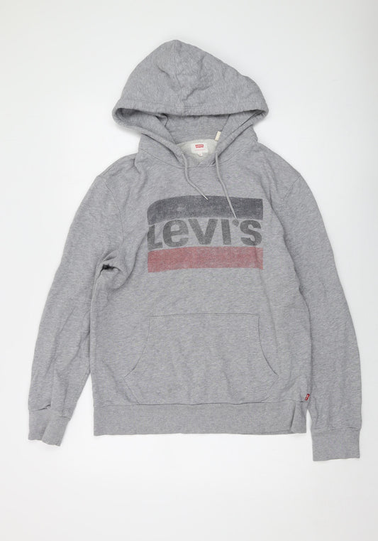 Levi's Mens Grey Cotton Pullover Hoodie Size M - Logo