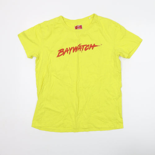 Baywatch Mens Yellow Cotton T-Shirt Size L Crew Neck - Logo