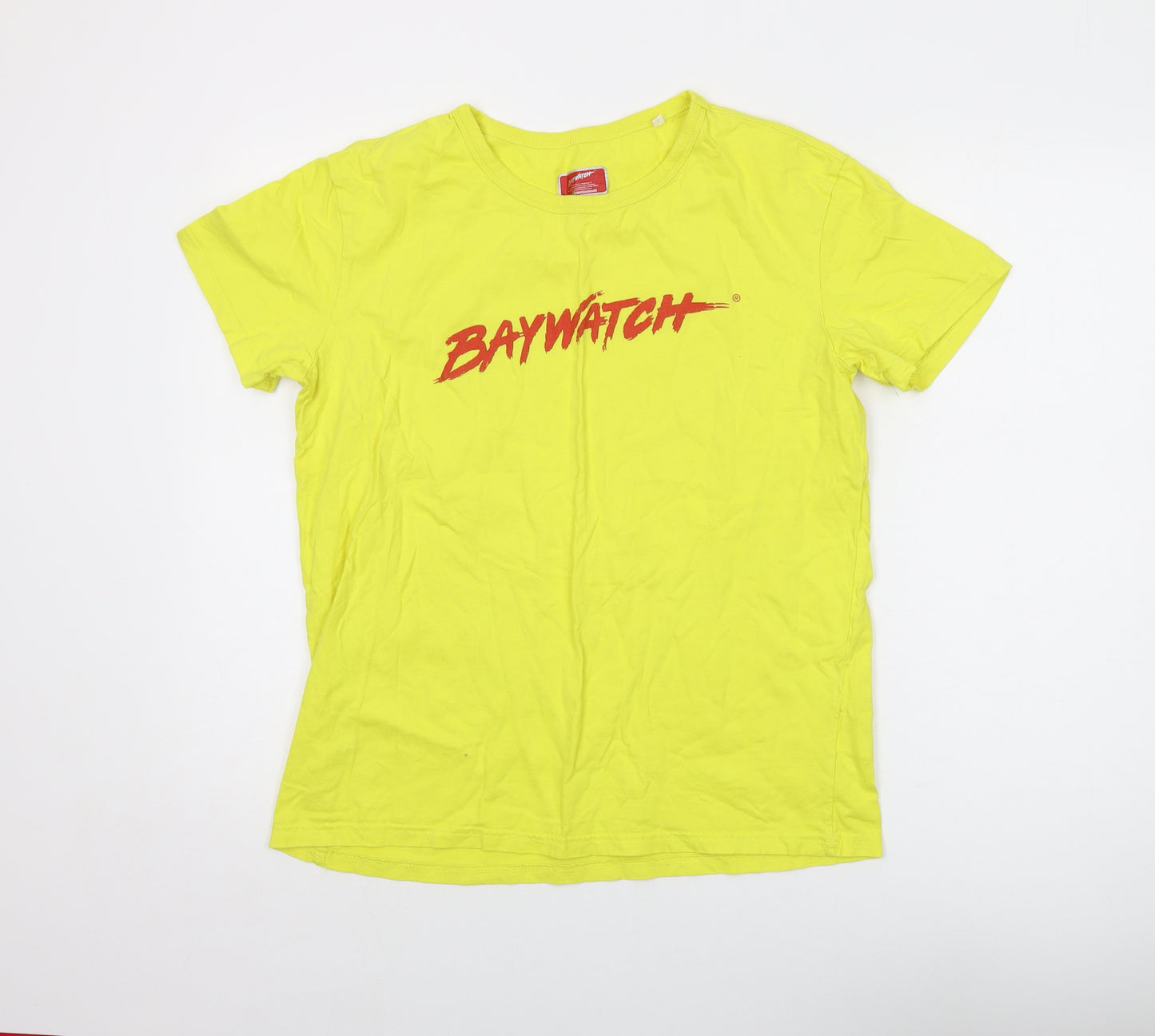 Baywatch Mens Yellow Cotton T-Shirt Size L Crew Neck - Logo