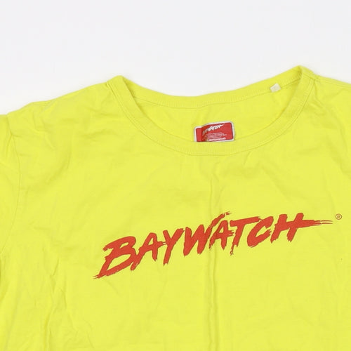 Baywatch Mens Yellow Cotton T-Shirt Size L Crew Neck - Logo